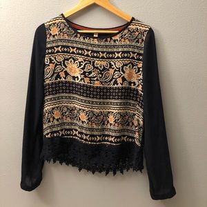 Chiffon blouse with lace trim